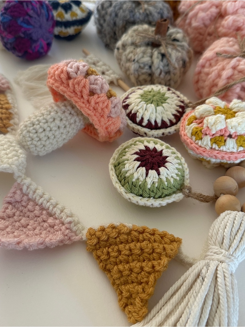 Pumpkins Mushrooms Fall Crochet Decor | Cottagecore Home Decor Cute Garland